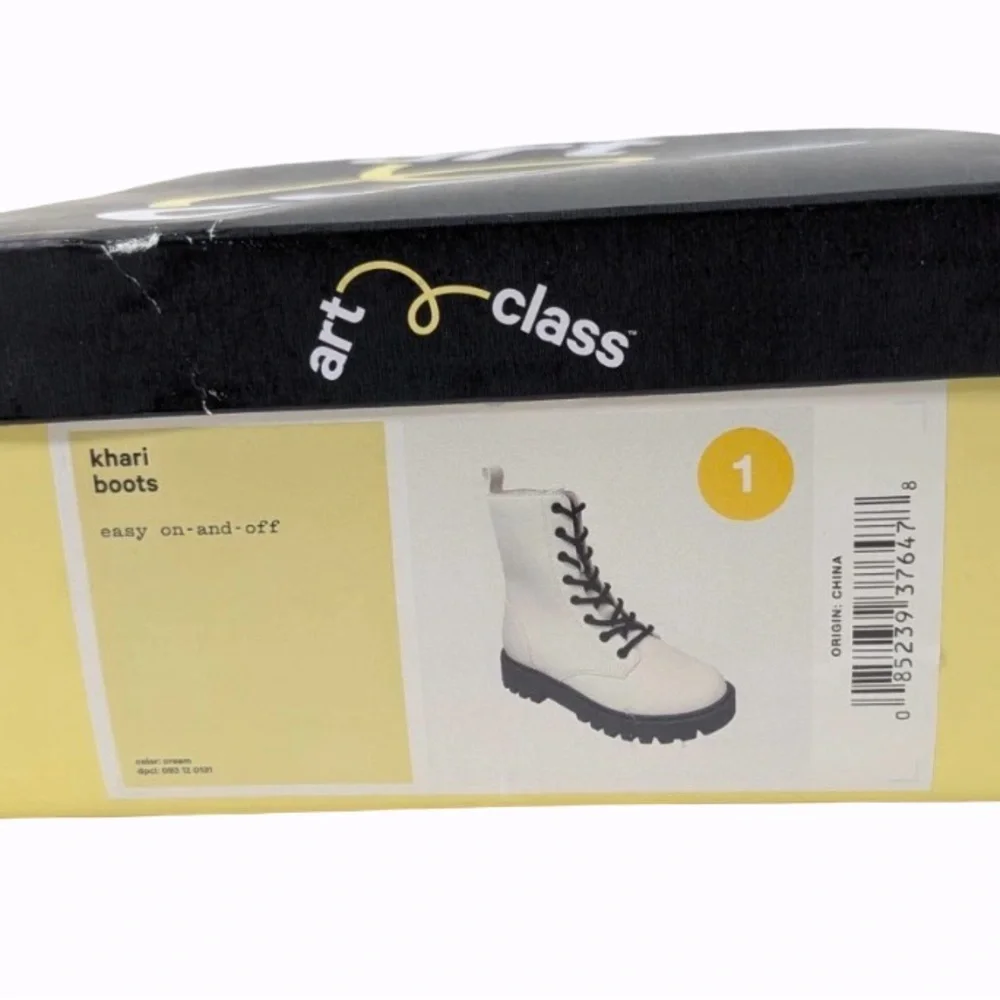 Art Class Combat Boots Khari Girls Sz 1 Cream Lace Up Zip Chunky New  NIB